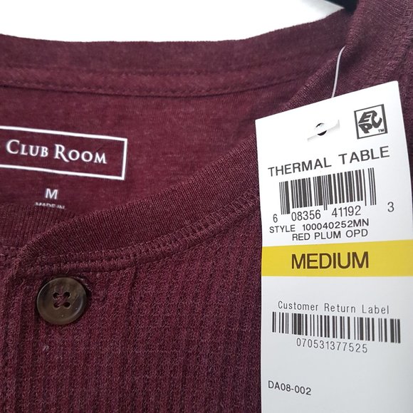 Club Room Men's Red Plum Thermal Shirt Sz M - Picture 4 of 7